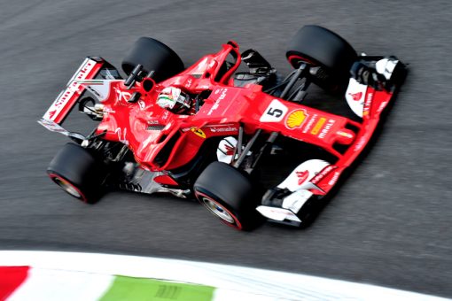 Foto Poster Sebastian Vettel tijdens de GP van Italie, F1 Ferrari Team 2017