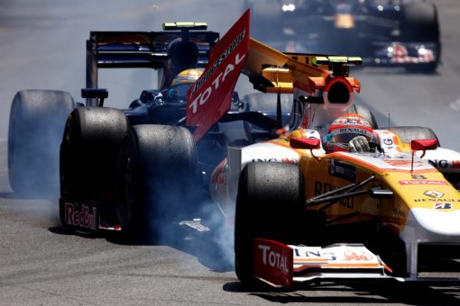 Foto Poster Nelson Piquet Crash tijdens de GP van Monaco, F1 Renault Team 2009