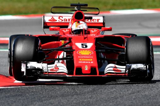 Foto Poster Sebastian Vettel tijdens de GP van Spanje, F1 Ferrari Team 2017