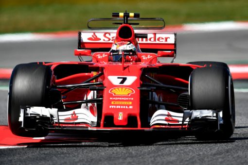 Foto Poster Kimi Raikkonen tijdens de GP van Spanje, F1 Ferrari Team 2017