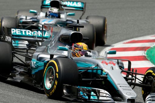 Foto Poster Lewis Hamilton tijdens de GP van Spanje, F1 Mercedes Team 2017