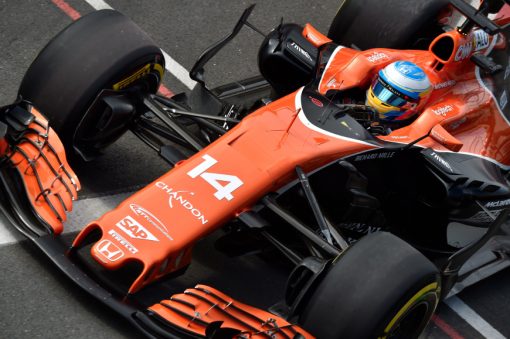 Foto Poster Fernando Alonso tijdens de GP van Engeland, F1 McLaren Team 2017