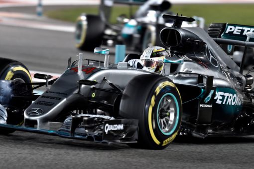 Foto Poster Lewis Hamilton tijdens de GP van Abu Dhabi, F1 Mercedes Team 2016