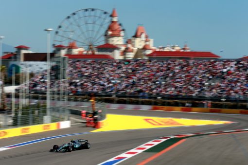 Foto Poster Valtteri Bottas tijdens de GP van Rusland, F1 Mercedes Team 2017