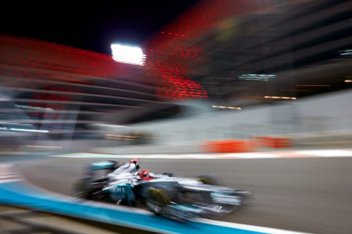 Foto Poster Michael Schumacher in actie tijdens de F1 Grand Prix Abu Dhabi 2012