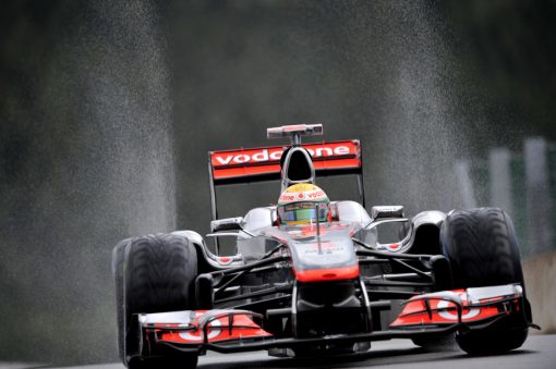 Foto Poster Lewis Hamilton tijdens de GP van Belgie, F1 McLaren Team 2011