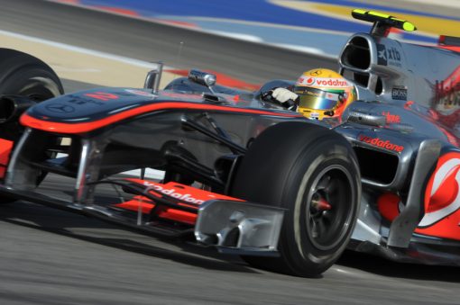 Foto Poster Lewis Hamilton tijdens de GP van Bahrein, F1 McLaren Team 2010