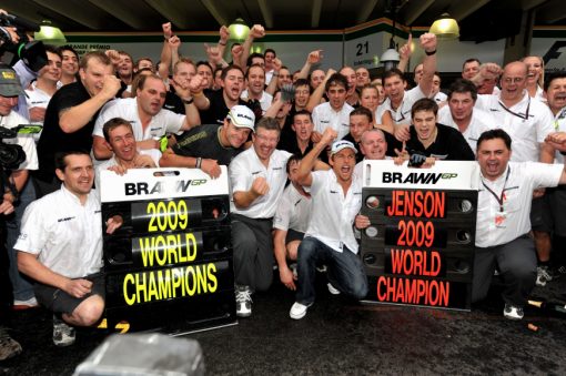 Foto Poster Jenson Button Kampioen tijdens de GP van Brazilie, F1 Brawn GP Team 2009