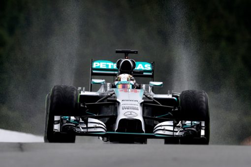 Foto Poster Lewis Hamilton tijdens de GP van Belgie, F1 Mercedes Team 2014