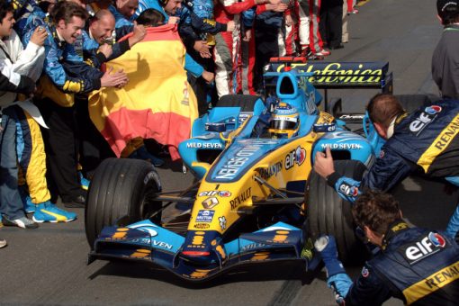 Foto Poster Fernando Alonso wint met zijn Team Renault de Constructeurs WK titel tijdens de GP van China 2006
