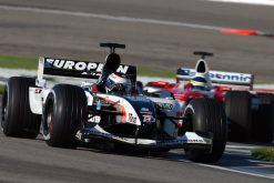 Foto Poster Jos Verstappen tijdens de GP van Europa, F1 Minardi Team 2003