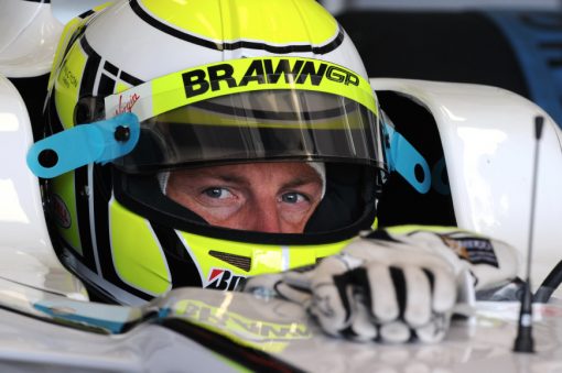 Foto Poster Jenson Button Helm shot tijdens de GP van Spanje, F1 Brawn GP Team 2009