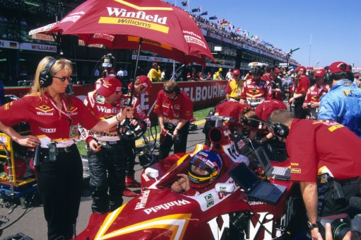 Foto Poster Jacques Villeneuve op de Grid tijdens de GP van Australie, F1 Williams Team 1998
