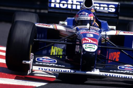 Foto Poster Jacques Villeneuve in actie tijdens de GP van Monaco, F1 Williams Team 1997
