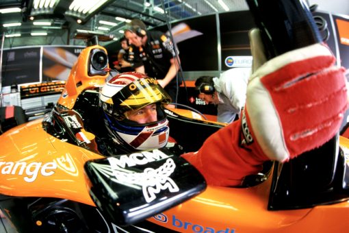 Foto Poster Jos Verstappen tijdens de GP van Engeland, F1 Arrows Team 2000
