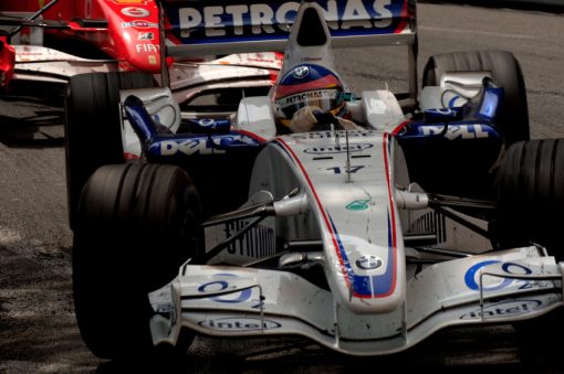 Foto Poster Jacques Villeneuve tijdens de GP van Monaco, F1 Sauber Team 2006