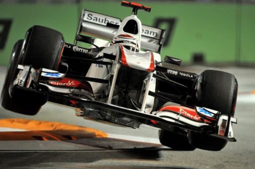 Foto Poster Kamui Kobayashi in actie tijdens de GP van Singapore, F1 Sauber Team 2011