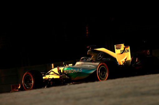 Foto Poster Lewis Hamilton tijdens de GP van Abu Dhabi, F1 Mercedes Team 2015