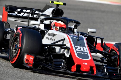 Kevin Magnussen - Haas in actie tijdens de GP van Bahrein, Formule 1 Seizoen 2018