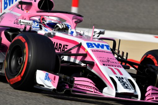 Sergio Perez - Force India in actie tijdens de GP van Bahrein, Formule 1 Seizoen 2018