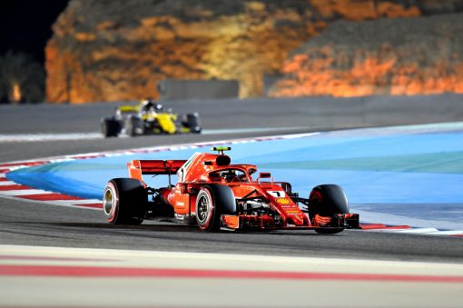 Kimi Raikkonen - Ferrari in actie tijdens de GP van Bahrein, Formule 1 Seizoen 2018